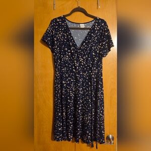 Kaileigh Navy Blue Dress with Cream Pattern